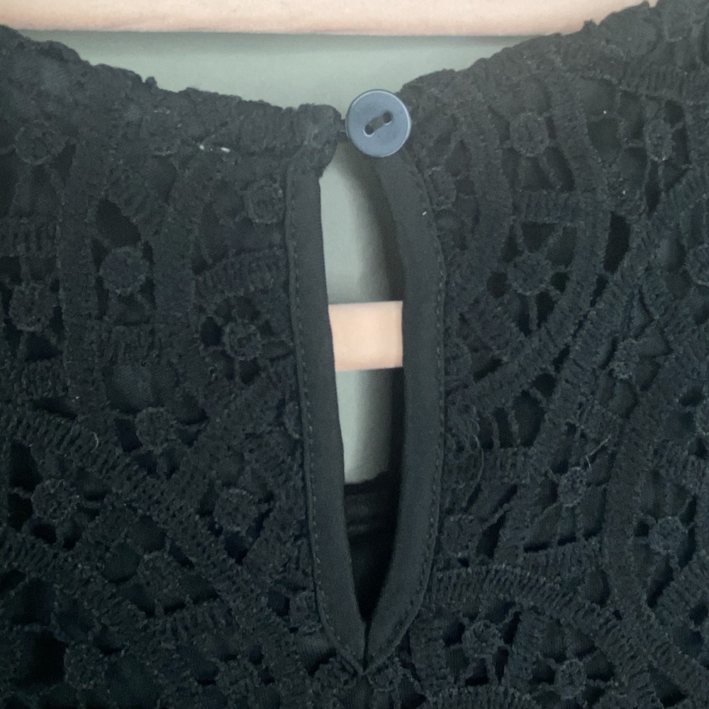 Philosophy Lace Top Women Sz L Black Short Sleeve Lined Scalloped Hem Fairy Goth - Picture 9 of 11
